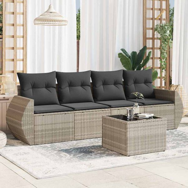 vidaXL Set Divano da Giardino 5pz con Cuscini Grigio Chiaro Polyrattan