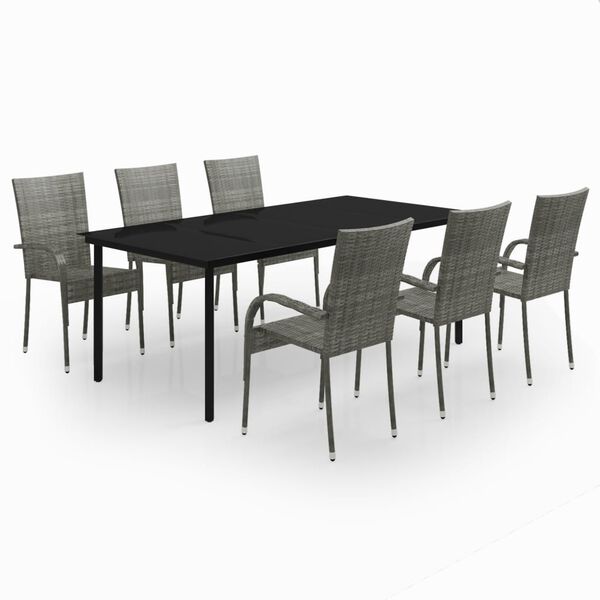 vidaXL Set da Pranzo per Giardino 7 pz con Cuscini Grigio e Nero