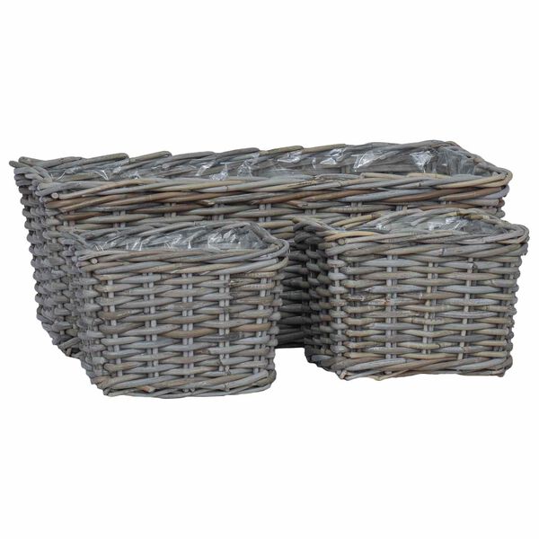 vidaXL Cestino da Vaso con archiviazione 3 pcs Grigio Rattan Kubu