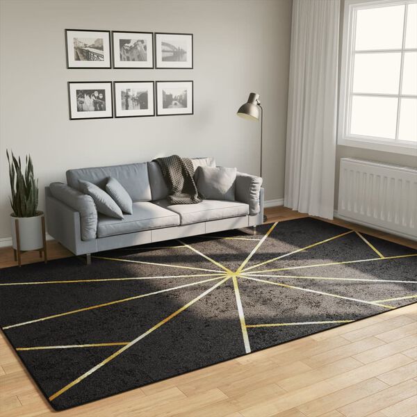 vidaXL Tappeto Lavabile Nero e Oro 190x300 cm Antiscivolo