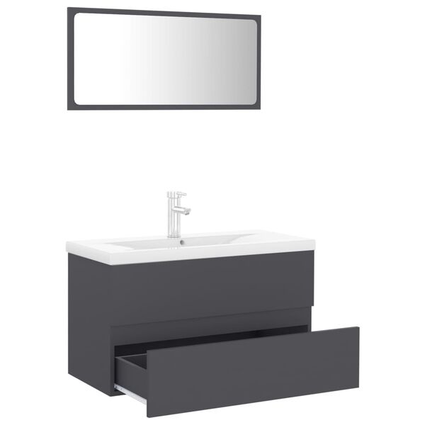 vidaXL Set Mobili da Bagno Grigio in Legno Multistrato