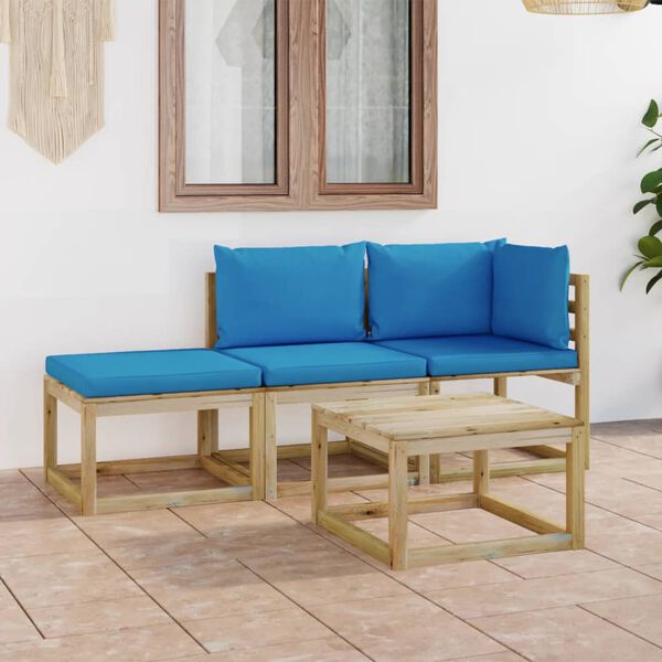 vidaXL Set Divani da Giardino 4 pz con Cuscini Azzurri
