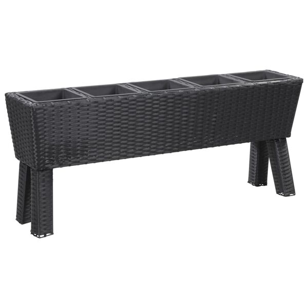 vidaXL Letto Rialzato con Gambe e 5 Vasi 118x25x50 cm Polyrattan Nero