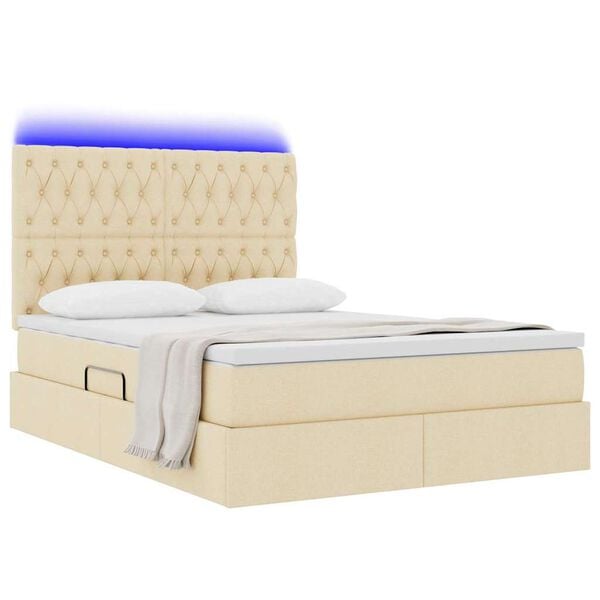 vidaXL Letto con contenitore e LED Crema 140 x 200 cm Poliestere