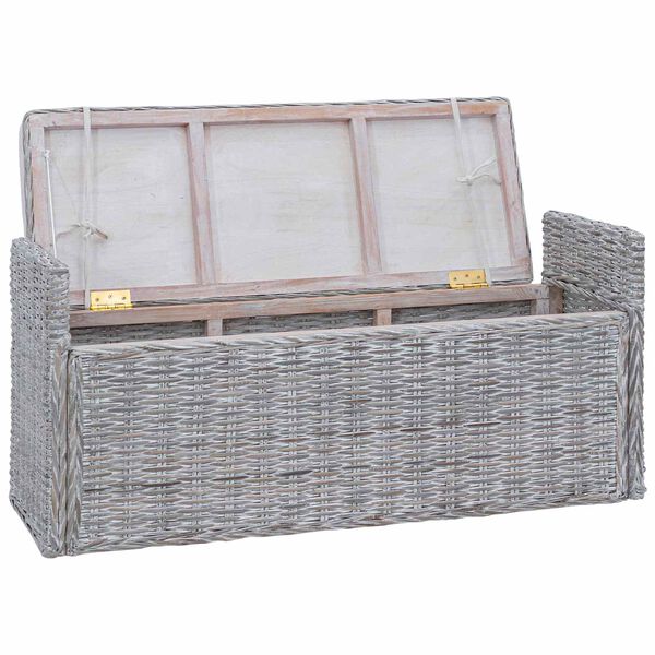 vidaXL Panchina con contenitore Bianco Lavato 110 x 40 x 50 cm Rattan