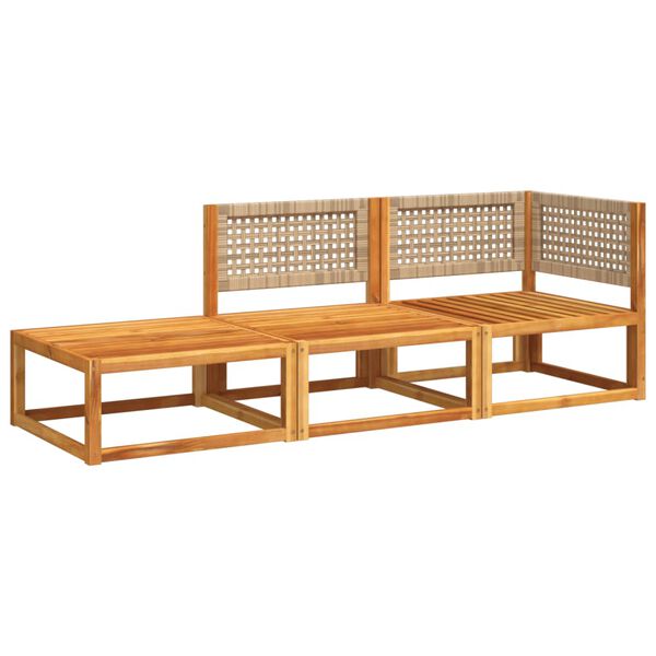 vidaXL Set di divani da giardino 3 pezzi con cuscini in legno di acacia e rattan