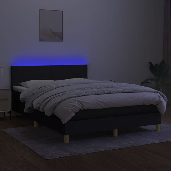 vidaXL Letto a Molle con Materasso e LED Nero 140x190 cm in Tessuto