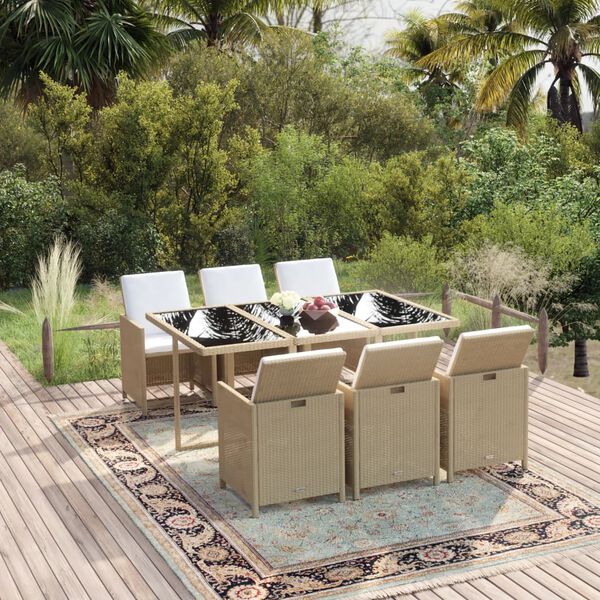 vidaXL Set da Pranzo da Giardino 7 pz con Cuscini in Polyrattan Beige
