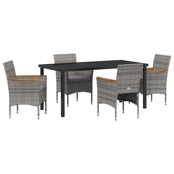 vidaXL Set da Pranzo per Giardino con cuscino 5 pcs Grigio polyrattan