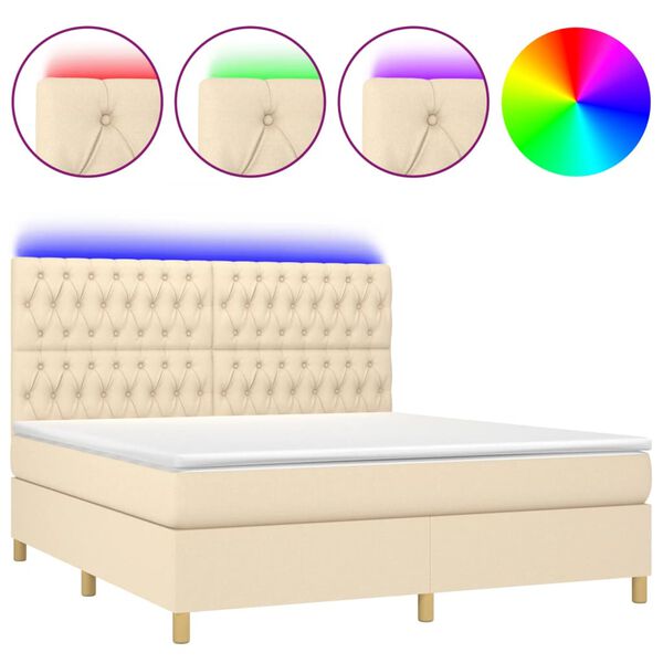 vidaXL Letto a Molle con Materasso e LED Crema 180x200 cm in Tessuto
