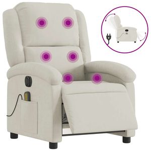 vidaXL Poltrona Massaggiante Reclinabile Elettrica Crema Velluto