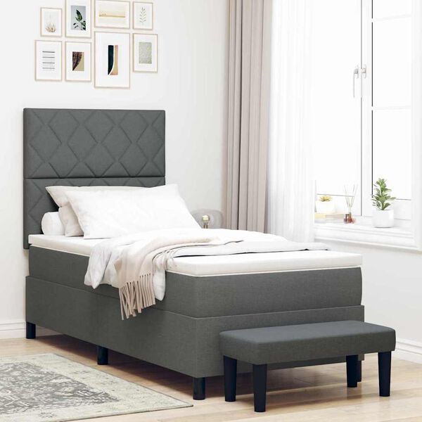 vidaXL Letto a molle con materasso Grigio scuro 100 x 200 cm Tessuto