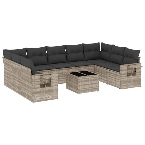 vidaXL Set Divano Giardino 10 pz con Cuscini Grigio Chiaro Polyrattan