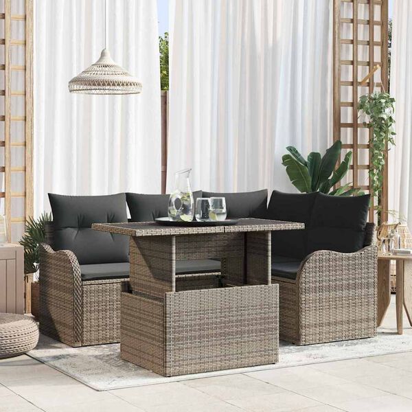 vidaXL Set Divano da Giardino 5 pcs Grigio Rattan in Polipropilene