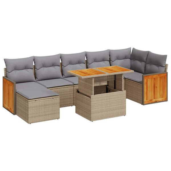 vidaXL Set Divano da Giardino 8 pz con Cuscini Beige Polyrattan Acacia