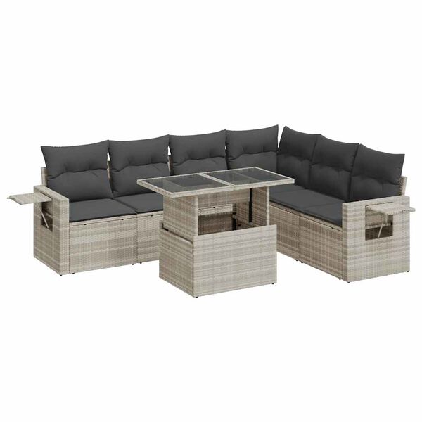 vidaXL Set Divani da Giardino 7pz con Cuscini Grigio Chiaro Polyrattan