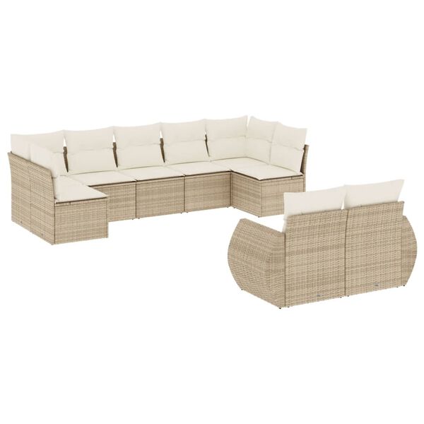 vidaXL Set Divano da Giardino 9 pz con Cuscini Beige in Polyrattan