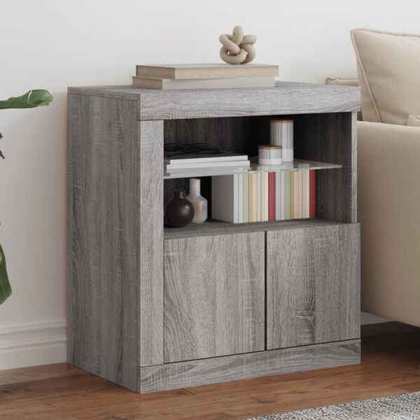 vidaXL Credenza con Luci LED Grigio Sonoma 60,5x37x67 cm