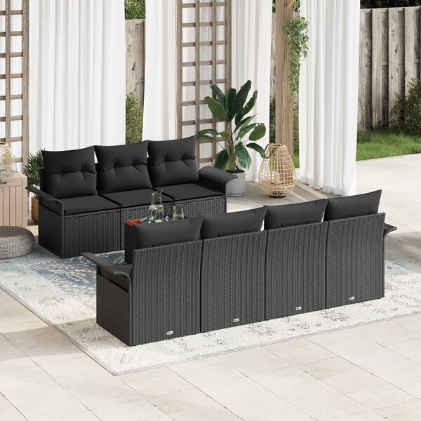vidaXL Set Divano da Giardino con cuscino 8 pcs Nero polyrattan