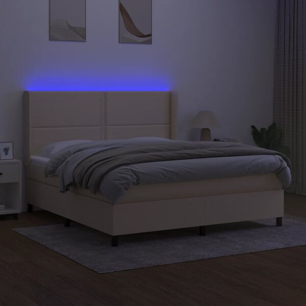 vidaXL Letto a Molle con Materasso e LED Crema 180x200 cm in Tessuto
