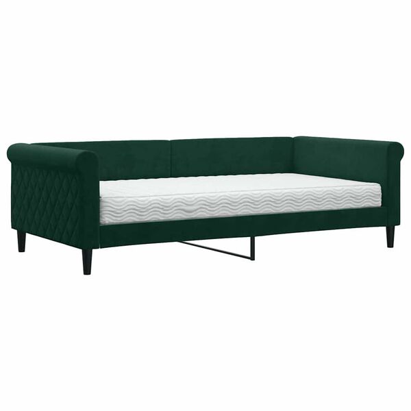 vidaXL Divano Letto con Materasso Verde Scuro 100x200 cm in Velluto