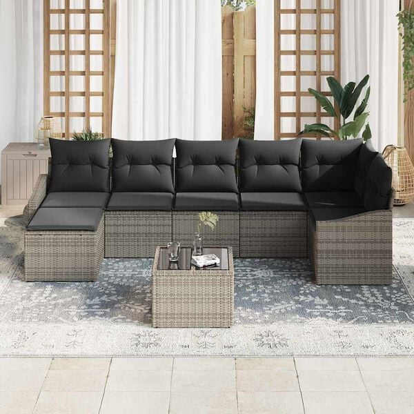 vidaXL Set di divani con cuscino 8 pcs Grigio polyrattan