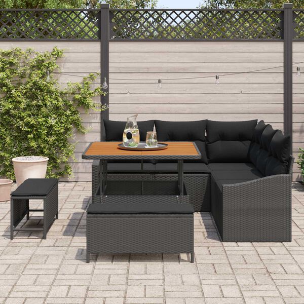 vidaXL Set Divano da Giardino con cuscino 8 pcs Nero Poly Rattan
