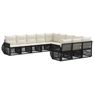 vidaXL Set Divano da Giardino 11 pcs Nero e Bianco Crema polyrattan