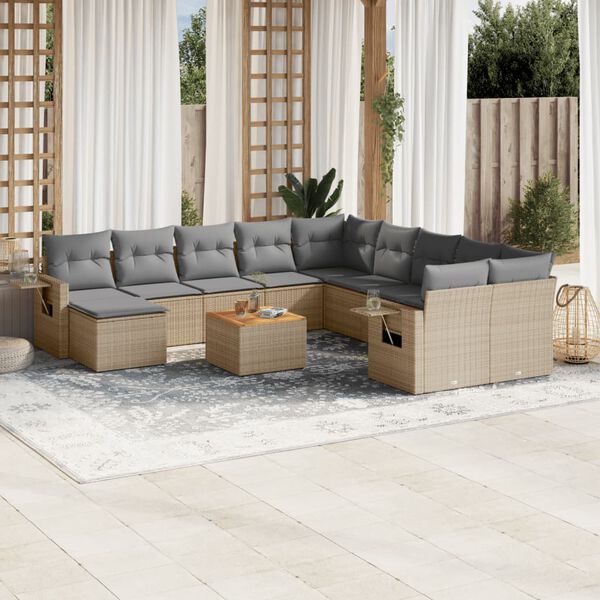 vidaXL Set Divani da Giardino 12 pz con Cuscini Beige in Polyrattan