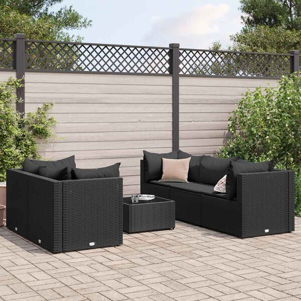 vidaXL Set Mobili da Giardino 6 pz con Cuscini in Polyrattan Nero