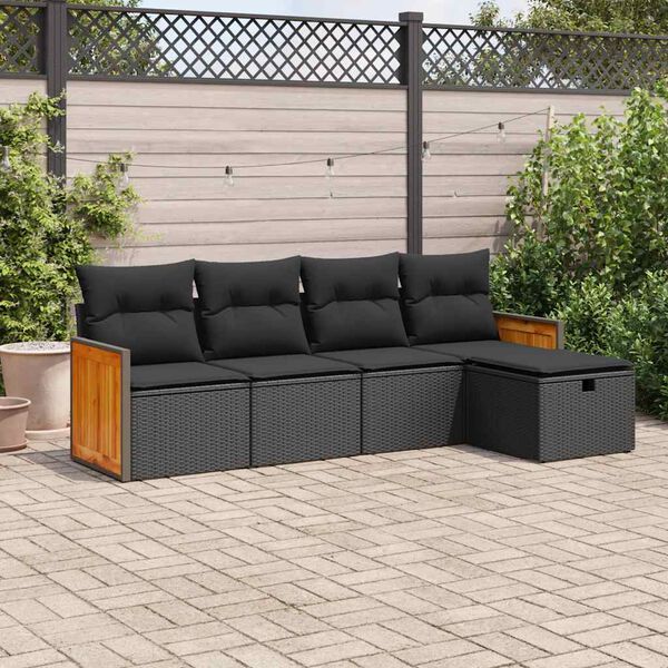 vidaXL Set Divani da Giardino 5 pz con Cuscini in Polyrattan Nero