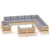 vidaXL Set Divani da Giardino 13 pz con Cuscini Grigi Massello di Pino