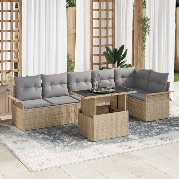 vidaXL Set Divano da Giardino con cuscino 7 pcs Beige polyrattan