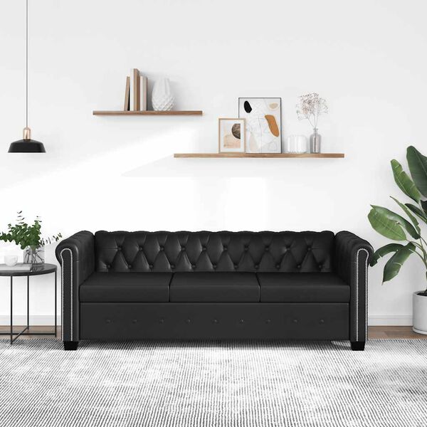 vidaXL Divano Chesterfield a 3 Posti in Finta Pelle Nero