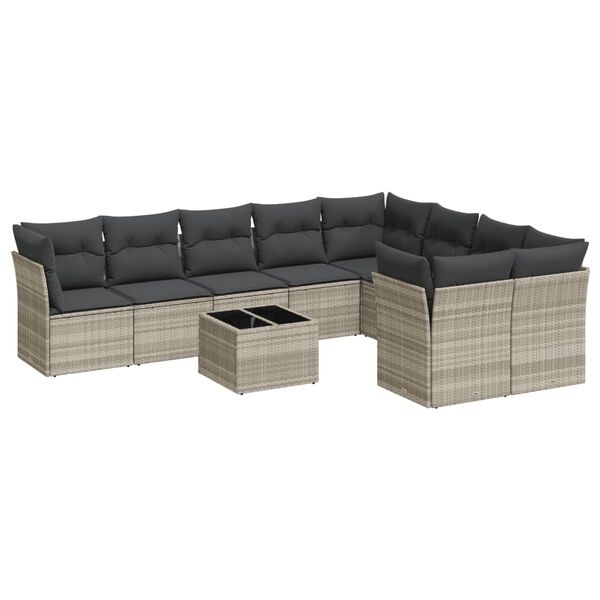 vidaXL Set Divano Giardino 10 pz con Cuscini Grigio Chiaro Polyrattan