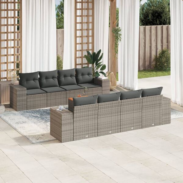 vidaXL Set Divano da Giardino 9 pz con Cuscini Grigio in Polyrattan