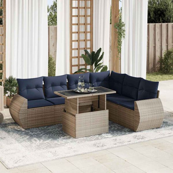 vidaXL Set Divani da Giardino 7pz con Cuscini Grigio Polyrattan Acacia
