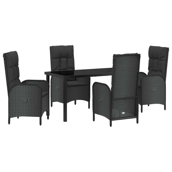 vidaXL Set da Pranzo per Giardino con cuscino 5 pcs Nero polyrattan