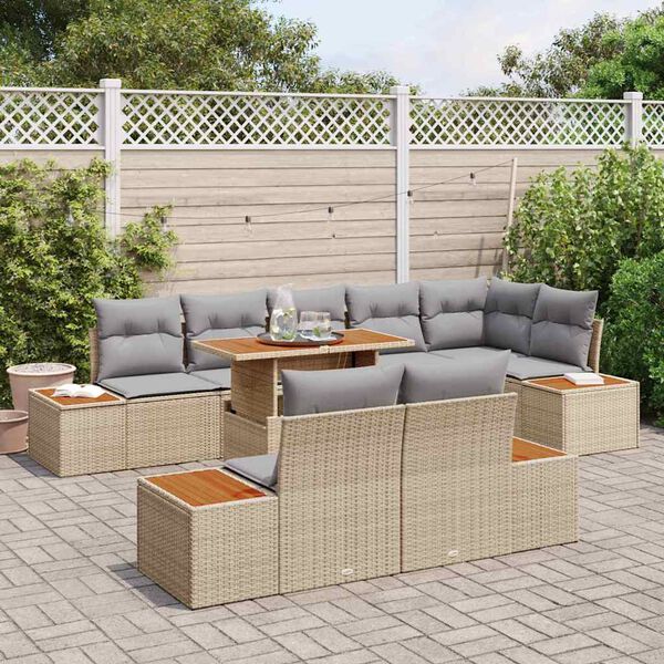 vidaXL Set da Pranzo per Giardino con cuscino 9 pcs Beige e grigio