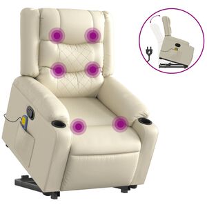 vidaXL Poltrona Alzapersona Reclinabile Massaggio Crema Similpelle