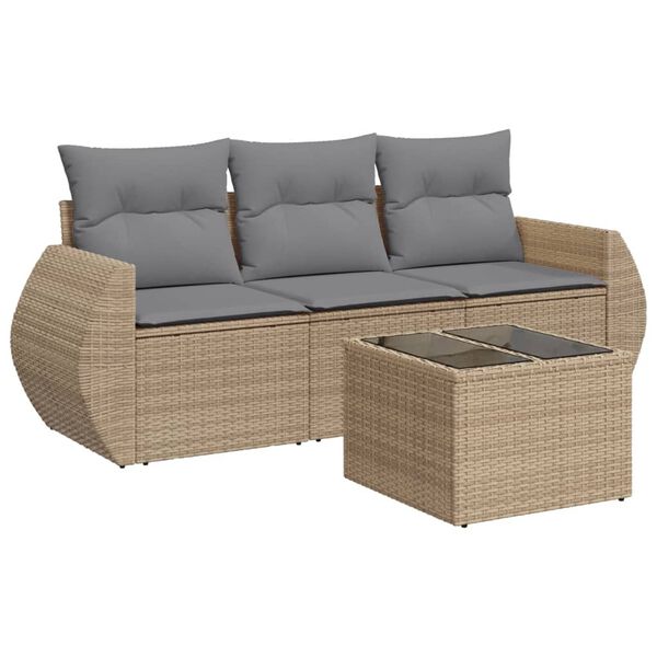 vidaXL Set Divano da Giardino 4 pz con Cuscini Beige in Polyrattan