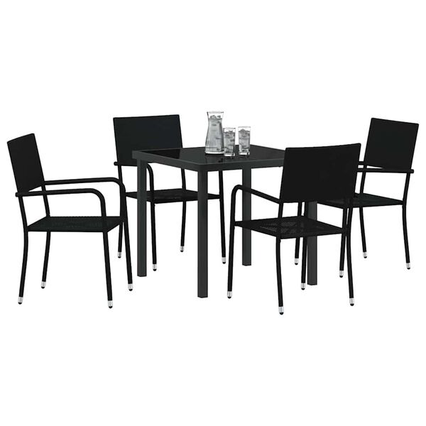 vidaXL Set da Pranzo per Giardino con cuscino 5 pcs Nero polyrattan