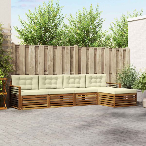 vidaXL Set di divani da esterno con cuscino 5 pcs Naturale e Crema