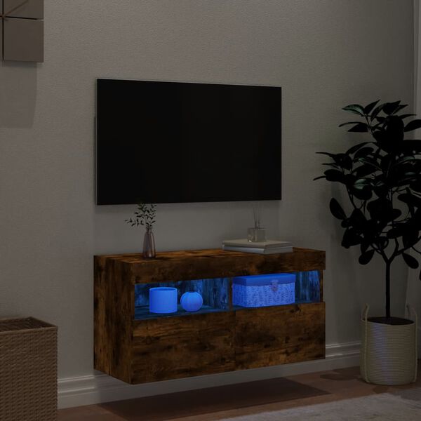 vidaXL Mobile TV a Parete con Luci LED Rovere Fumo 80x30x40 cm