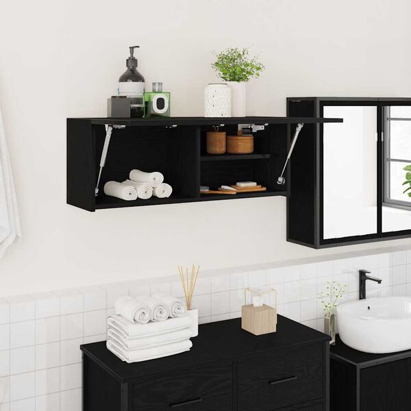 vidaXL Mobile da Bagno a Parete Nero 80x25x30 cm in Legno Multistrato
