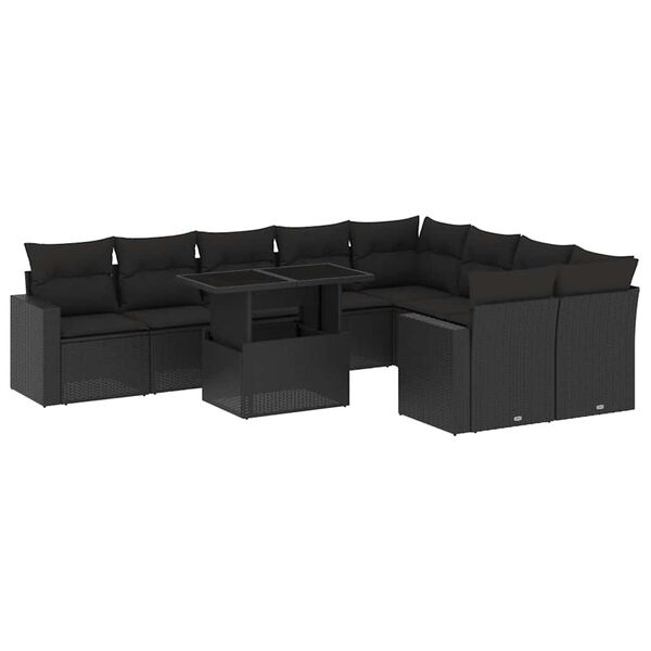 vidaXL Set Divani da Giardino 10pz con Cuscini in Polyrattan Nero
