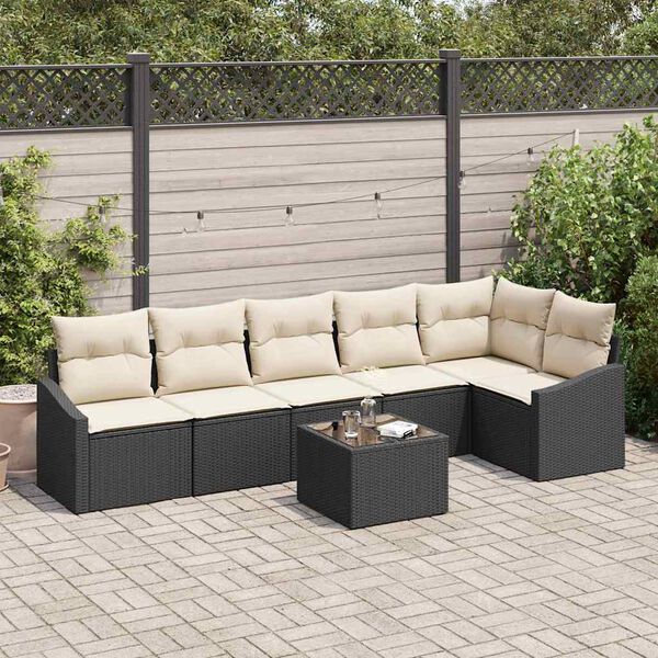 vidaXL Set Divano da Giardino 7 pcs Nero Poly Rattan