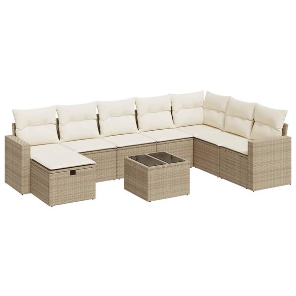 vidaXL Set Divano da Giardino 9 pz con Cuscini Beige in Polyrattan