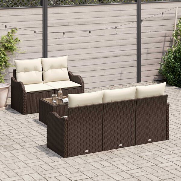 vidaXL Set Divano da Giardino con cuscino 6 pcs Marrone e Crema