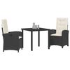 vidaXL Set da Pranzo per Giardino con cuscino 3 pcs Nero polyrattan